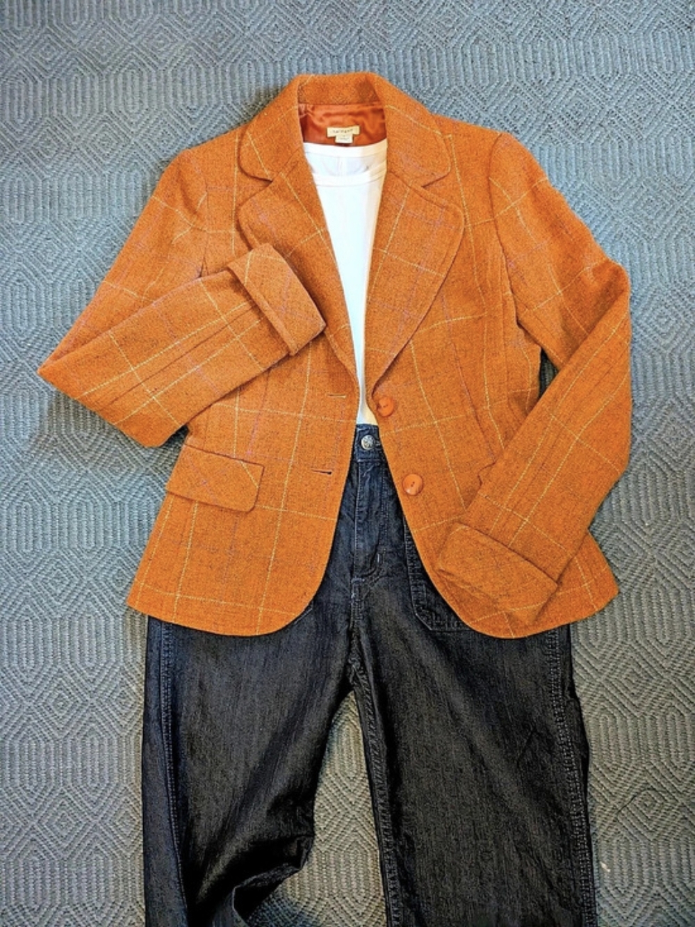 Halogen Wool Tweed Blazer Plaid Caramel Dark Academia/ Equestrian Size Small